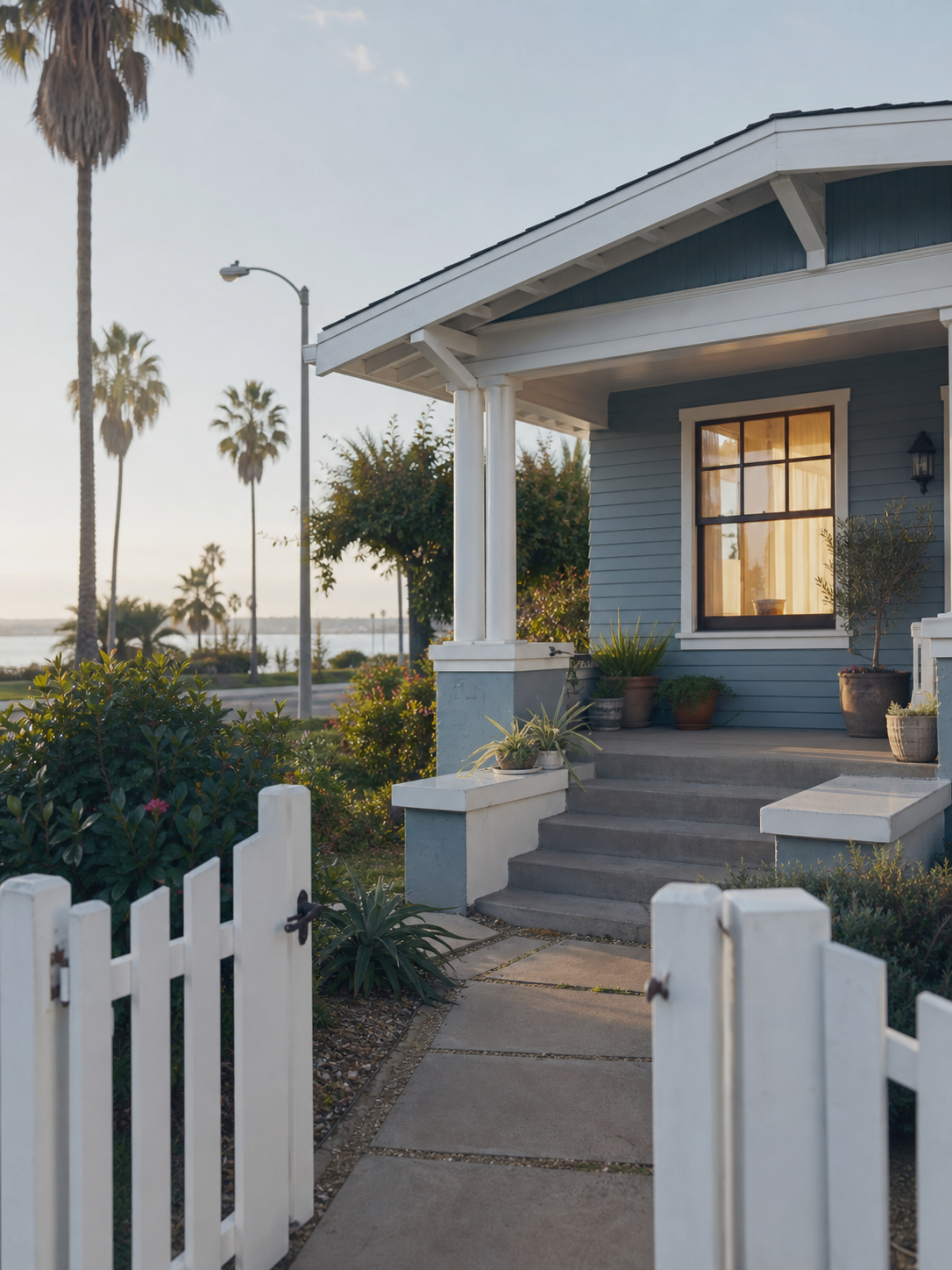 A calm residential Long Beach setting in soft morning light